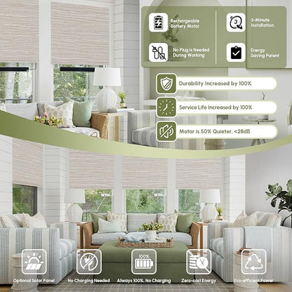 FineTell Motorized Blinds with Remote, 100% Blackout Roller Shades Compatible with Alexa,Apple Homekit,Google Home APP and Voice Control, Customized Electric Blinds (100% Blackout Dreamy Beige)