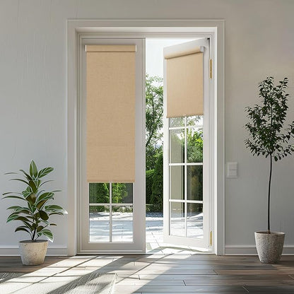BERISSA Cordless Blackout Roller Shades for Windows,Free-Stop Linen Fabric Windows Blinds with Cassette Valance,Thermal Insulated UV Protection Roller Blinds for Home Office. Beige.29 W x 48" H