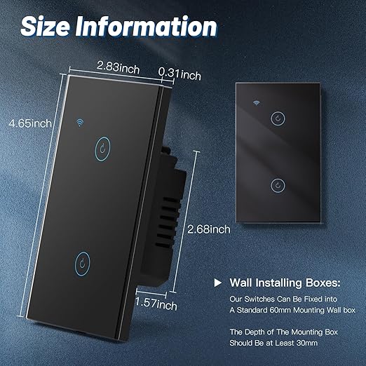 BSEED Smart Light Switch, 2 Gang WiFi Alexa Light Switch with Remote APP Control and Timing Function, Single Pole Black Light Switches Work with Alexa, Google Assistant, Voice Control, Group Control