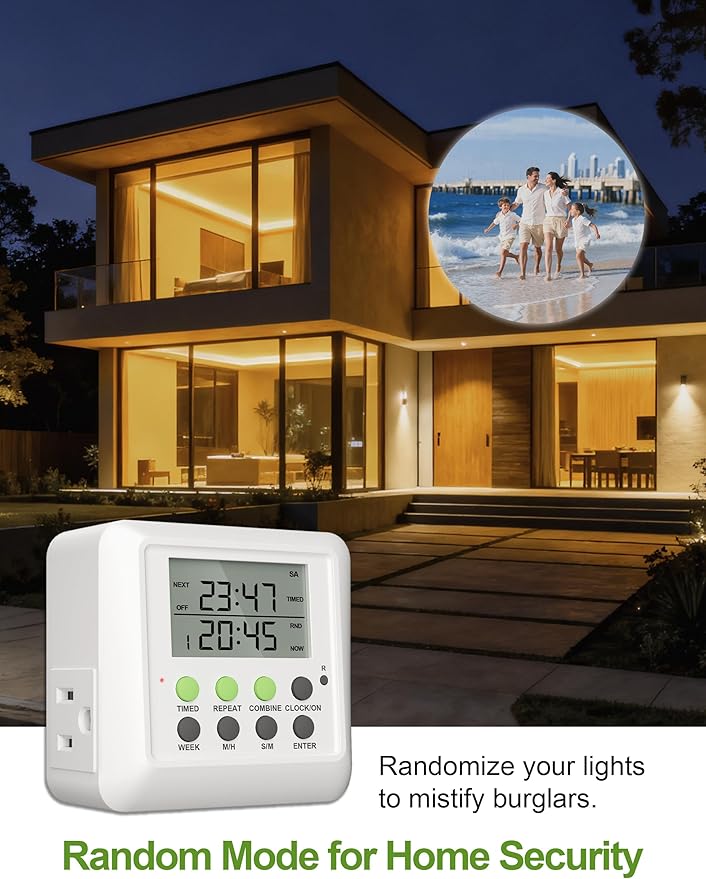 3-in-1 Dual Outlet Timer Plug with Interval Cycle for Indoor, 7 Day 24 Hour Programmable Digital Repeat Timer Switch(15A, 1875W)