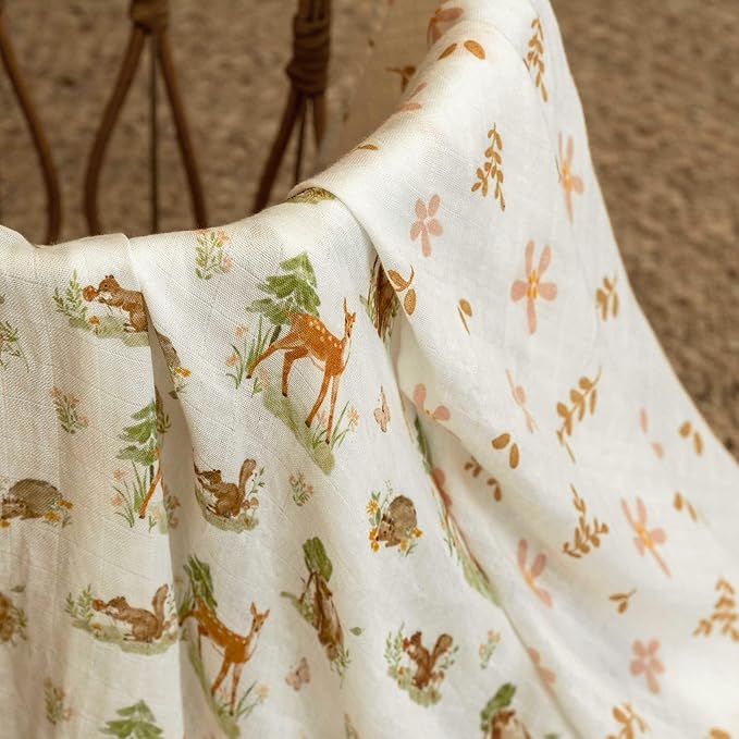 GLLQUEN BABY Receiving Blanket Boy Cotton Muslin Swaddle Blankets Girl Newborn Squares Breathable & Soft Thin Baby Blankets Cloths Double Absorbent Infant Swaddling Wrap - 6 Pack (Deer & Soft Light)