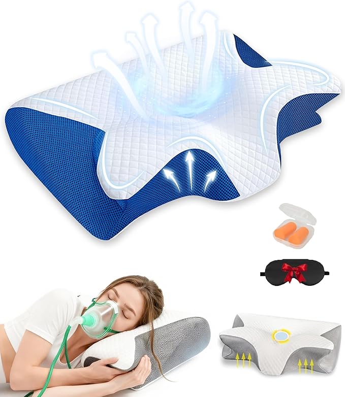 Neck Pillow for Snoring, 15° Neck Elevation Design Anti Snore Contour Pillows with Case, Premium Pain Relief for Side Back Stomach Sleepers (Blue)