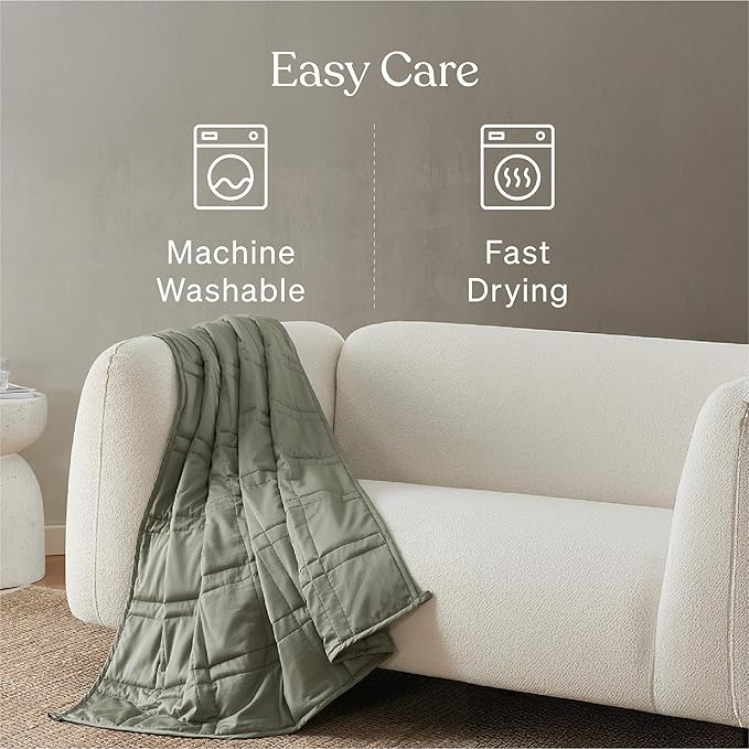 Baloo Weighted Blanket for Adults 15 lb (Moss, 60"x80") | Cool & 100% Cotton | Machine Washable & Dryer Safe | Glass Microbead Fill