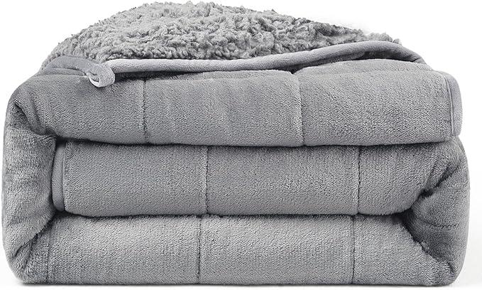 Ultra-Soft Weighted Blanket 20 lbs for Adults, Plush Sherpa Fleece Reversible Weighted Throw Comfort for Relaxation & Cozy Evenings, Hug-Like Security, Evenly Distributed, W60 x L80, Grey