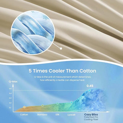 Cozy Bliss x Sorona® Viscose Natural Fiber Cooling Comforter King Size, Reversible Silky Smooth Cooling Blanket with Q-Max＞0.45 for Hot Sleepers & Night Sweats, Khaki, 106"x90"