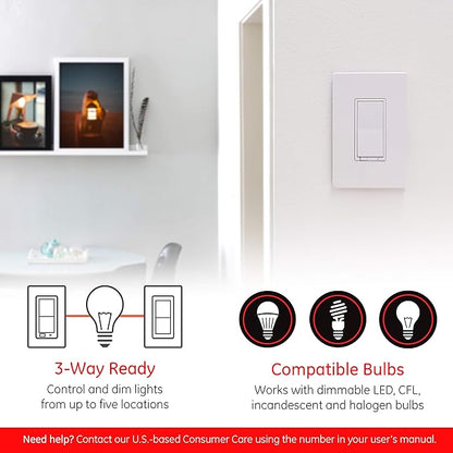 Enbrighten 43080 Zigbee in-Wall Smart Paddle Dimmer with QuickFit and SimpleWire, White/Almond