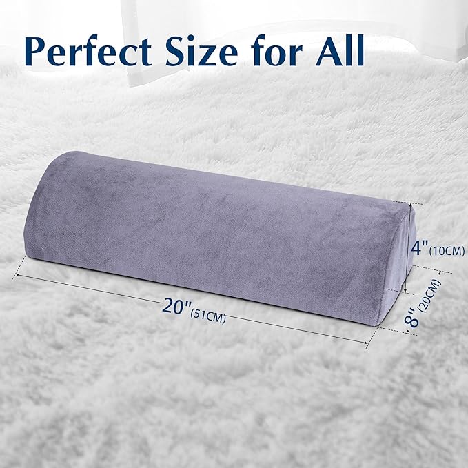 Knee Pillow for Back Sleeping, Pain Relief Memory Foam Bolster for Legs, Under Knee & Bed, Roll Round Support Wedge, Half Moon Pillow Ideal for Massage Table, Grey