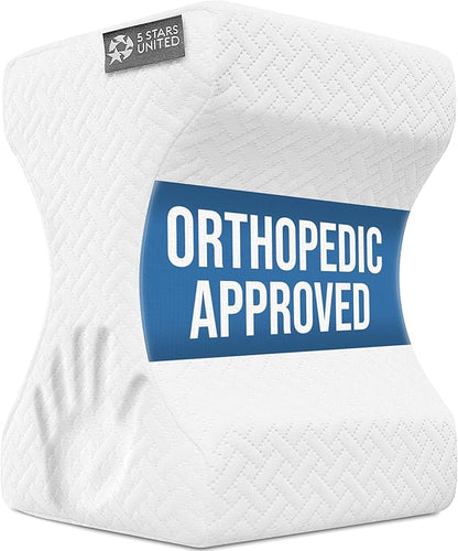 5 STARS UNITED Knee Pillow for Side Sleepers - Hip Pain Relief, Memory Foam Leg Cushion for Side Sleeping - Between Legs Pillow for Sciatica & Lower Back Pain, White