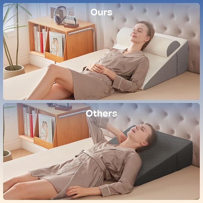 2PCS Wedge Pillow, 12" Wedge Pillow for Acid Reflux, Back Pain Relief, Cooling Memory Foam Top, Bed Wedge Pillows for Headboard, Sleeping, Snoring, Back Support, After Surgery.