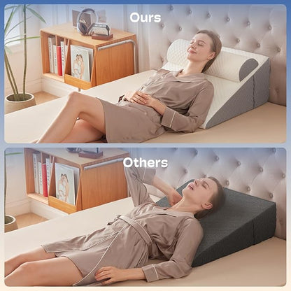 2PCS Wedge Pillow, 12" Wedge Pillow for Acid Reflux, Back Pain Relief, Cooling Memory Foam Top, Bed Wedge Pillows for Headboard, Sleeping, Snoring, Back Support, After Surgery.