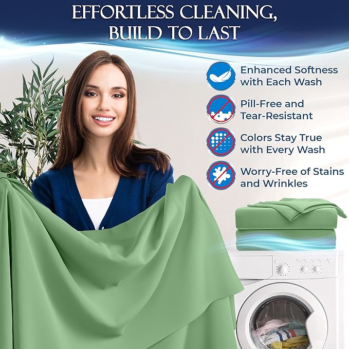 DECOLURE Cooling Bed Sheets King Set 4pcs - Luxurious & Ultra-Soft King Size Cooling Sheets for Hot Sleepers - Comfortable & Cool Bamboo Viscose Microfiber Sheets King Size w/Deep Pockets (Sage Green)