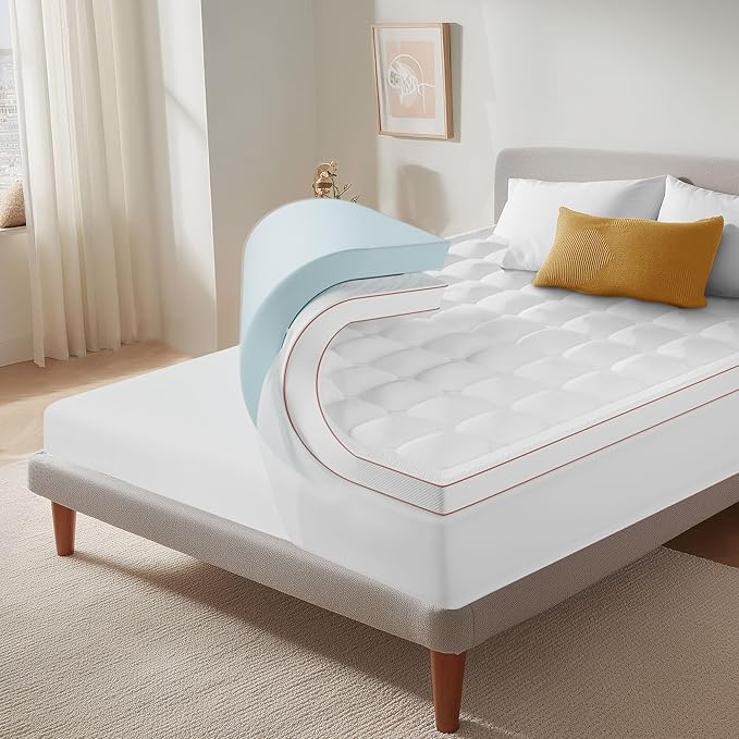 XWZO Queen Size Memory Foam Mattress Topper Dual Layer 3 Inch,2 Inch Cooling Gel Memory Foam Mattress Topper and 1 Inch Pillow Top Pad for Back Pain Relief