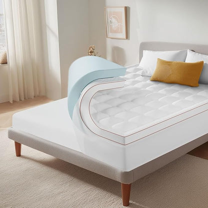 XWZO Queen Size Memory Foam Mattress Topper Dual Layer 3 Inch,2 Inch Cooling Gel Memory Foam Mattress Topper and 1 Inch Pillow Top Pad for Back Pain Relief