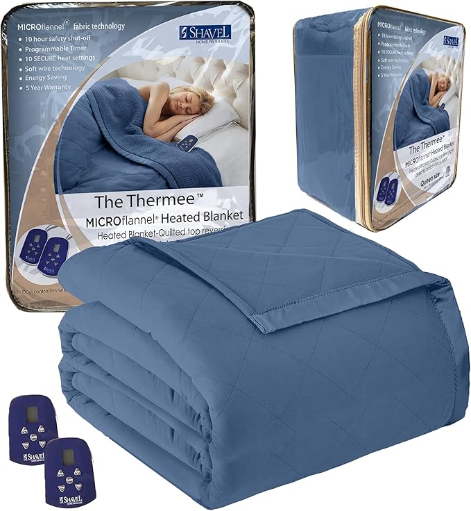 Thermee Micro Flannel Heated Blanket King Size - 10 Settings, Programmable, Rapid Heating, Luxuriously Soft - Ultramarine