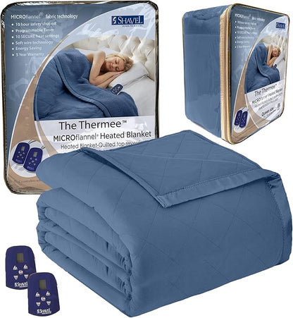 Thermee Micro Flannel Heated Blanket King Size - 10 Settings, Programmable, Rapid Heating, Luxuriously Soft - Ultramarine