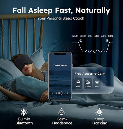Luxury Bluetooth 5.4 Sleep Mask for Adults - Ice Fiber Cooling & HD Sound, 100% Light Blocking Adjustable Eye Cover for Travel & Side Sleepers - Soft Sleep Headphones with 10H Playtime