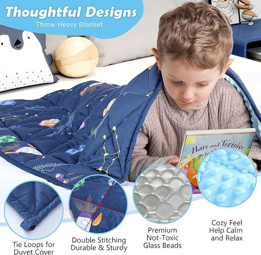 LOYIGA Weighted Blanket with Removable Duvet Case 5lbs 36” x 48”,Reversible Heavy Blanket (Blue)
