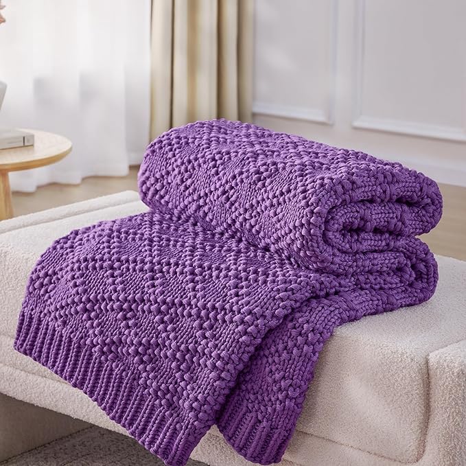 Knitted Weighted Blanket for Adult, Chunky Knit Weighted Throw for Sleep 80"*87" 20lbs, Cooling Breathable Machine Washable Heavy Blanket for Room Decor (Purple, King)
