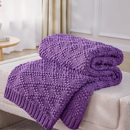 Knitted Weighted Blanket for Adult, Chunky Knit Weighted Throw for Sleep 80"*87" 20lbs, Cooling Breathable Machine Washable Heavy Blanket for Room Decor (Purple, King)