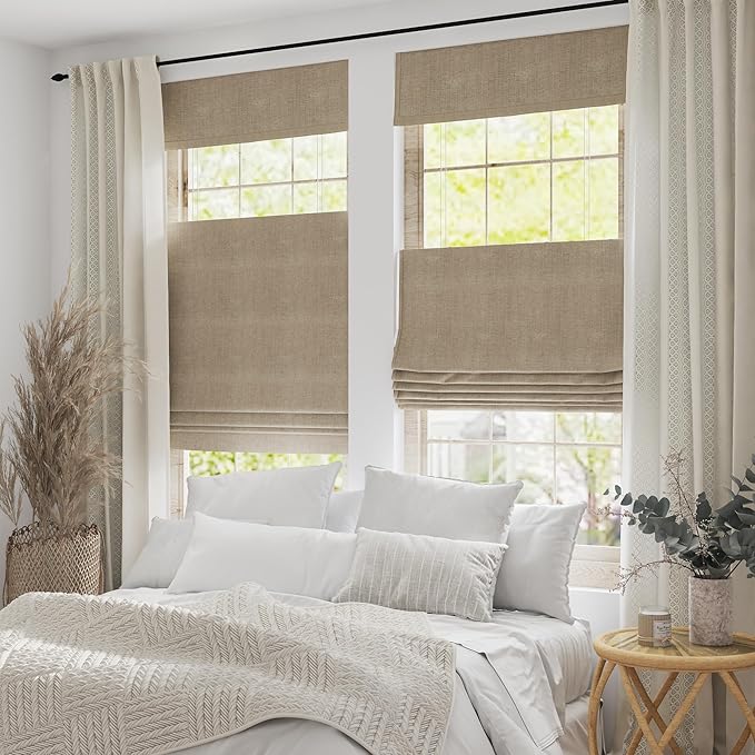 Motorized Top Down Bottom Up Roman Shades with Remote, Cordless Smart Blackout or Light Filtering TDBU Roman Blinds, Automatic Window Blinds for Home, Office, 45" W x 48" H