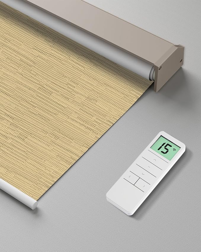 Motorized Roller Shade with Remote Control, Blackout Electric Shade for Windows Compatible with Alexa Google via Hub, Rechargeable Smart Window Blind Customized Size (Texture Dark Coffee)