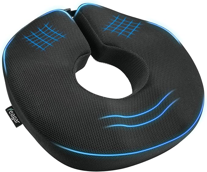 Feagar Donut Pillow Seat Cushion, X Large Memory Foam Hemorrhoid Pillow for Tailbone Pain, Sciatica & Pressure Sores Relief, Adjustable Design for Pregnancy, Postpartum, Surgery Recovery, Office Chair