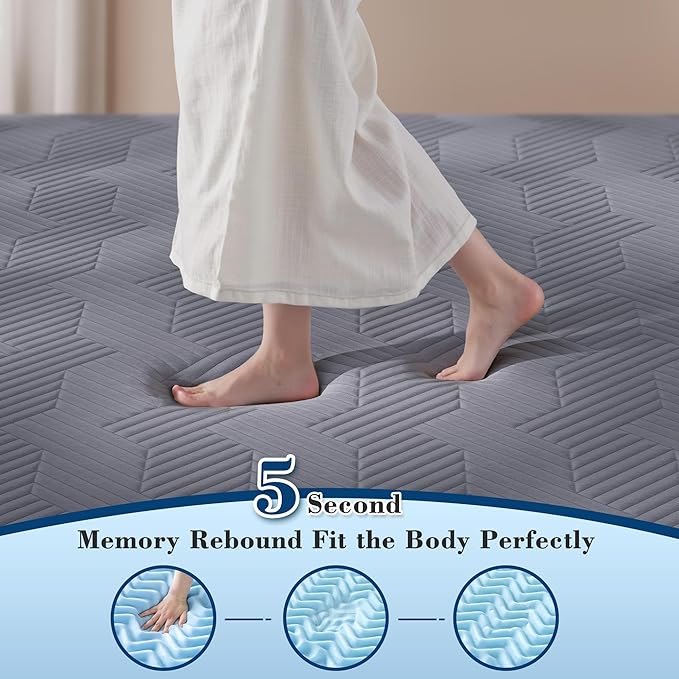 EnHomee Memory Foam Mattress Topper,3 Inch King Mattress Topper Pressure Relief with Cooling Gel and Removable & Washable Embossed Cover, CertiPUR-US & Oeko-TEX Certified, Grey, King