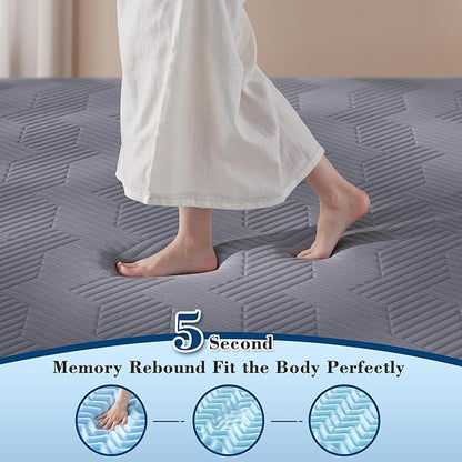 EnHomee Memory Foam Mattress Topper,3 Inch Full Mattress Topper Pressure Relief with Cooling Gel and Removable & Washable Embossed Cover, CertiPUR-US &Oeko-TEX Certified, Grey, Full