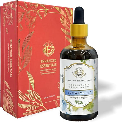 Luxurious Eucalyptus Essential Oil by Enhanced Essentials|Highly Concentrated,Organic & Slow Distilled Oils for Home,Diffusers,Bath,Gifting,Soap & Candle Making|Ideal for Business| 3.38 fl oz (100 ml)