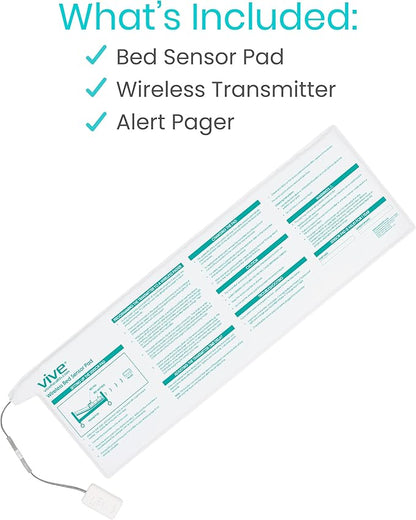 Vive Wireless Bed Alarm - Motion Sensor Kit for Elderly Dementia Patients - Weight Movement Pressure Pad Detector - Automatic Health Alert System for Mat Elderly