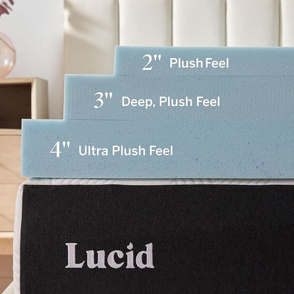 LUCID Mattress Topper, Twin XL, 3 Inch, Memory Foam - Gel Infused Mattress Topper - CertiPUR Certified