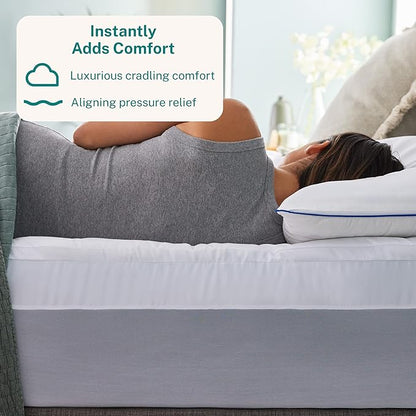 Sleep Innovations Dual Layer 4 Inch Memory Foam Mattress Topper, Full Size, Ultra Soft Support, 3 Inch Cooling Gel Memory Foam Plus 1 Inch Fluffy Pillow Top Cover