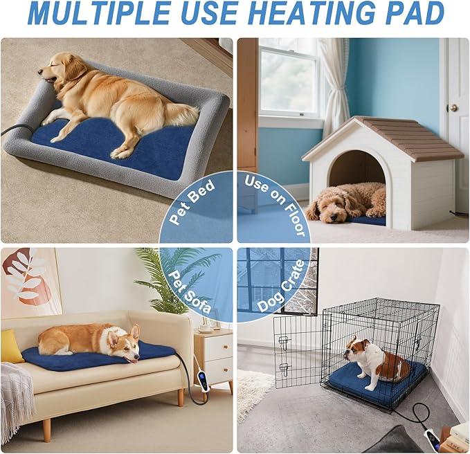 Bestio Cat Heating Pad, 18×18 in Waterproof Heated Cat Bed with Intelligent Constant Temperature Switch and Metal Protective Tube, Pet Heating Pads for Cats Dogs with Washable Cover-Blue (Small)