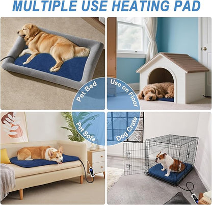 Bestio Cat Heating Pad，16 in Dog Cat Heating Pad with Timer,Obtain UL & MET certificat with Smart Thermostat Switch (1-24 Hours),Indoor Pet Heating Pad for Cats Dogs, Rabbit Pet Heated Pad -Blue