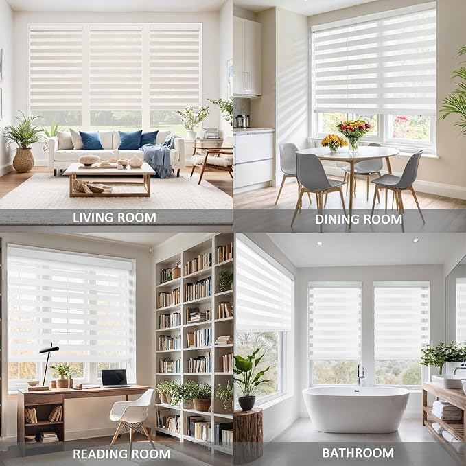 Motorized Zebra Blinds for Windows Cordless Electric Curtains with Remote Control Blackout Shades Custom Smart Blinds Compatible with Alexa Google Home(Light Filtering White,W45 X 72in)