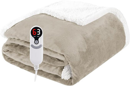Electric Heated Blanket Throw Size 50"x60", Soft Flannel with Overheat Protection, 9 Adjustable Heat Settings & 10-Hour Auto-Off Timer, Fast Heating for Winter Comfort, Camel