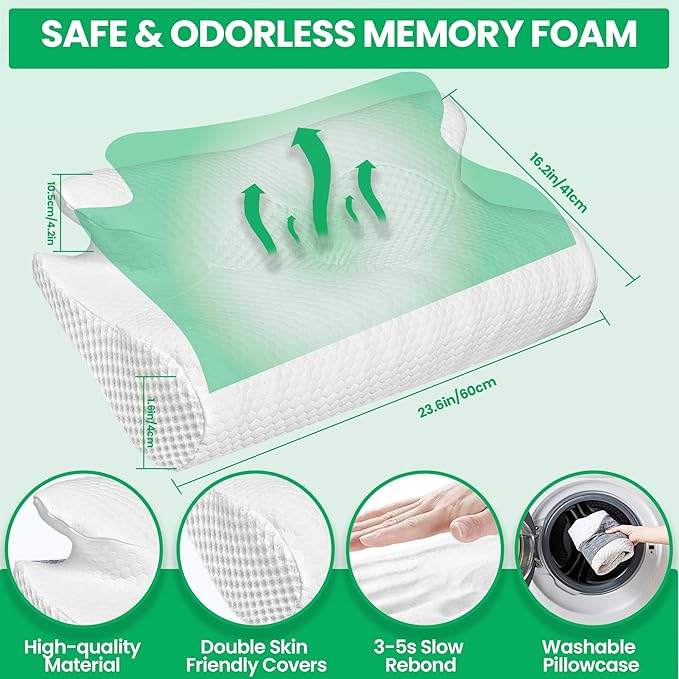 Cervical Neck Pillow for Sleeping, Memory Foam Pillows for Neck and Shoulder Pain. Hollow Design Odorless Memory Foam Pillows, Ergonomic Orthopedic Support Pillow for Side Sleepers,Back and Stomach