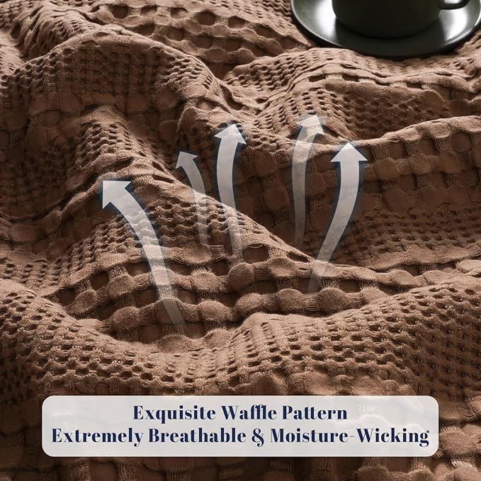 PHF Cooling Waffle Blanket Queen Size, Lightweight 60% Rayon Derived from Bamboo & 40% Cotton Breathable Blanket for Hot Sleepers, Soft and Luxury for Bed Couch and Sofa, 90"x90", Chocolate