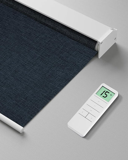 Motorized Roller Shade with Remote Control, Blackout Electric Shade for Windows Compatible with Alexa Google via Hub, Rechargeable Smart Window Blind Customized Size (Fabric Navy Blue)