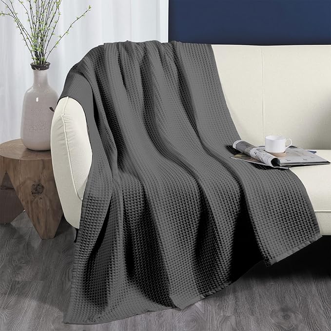 DOZ Waffle Bed Blanket, 50% Viscose Derived from Bamboo and 50% Cotton Blend, Throw Blanket for Couch and Sofa, Lightweight, Ultra Soft, Breathable, Summer Blanket (Storm, King/Cal King (104"x90"))
