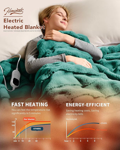 Homemate Electric Heated Throw Blanket - 50"x60" Luxury Faux Fur Heating Bed Blankets with 10 Heating Levels 8 Hours Auto Off Fast Heating Over-Heated Protection Ultra Soft Warm Flannel ETL Certified