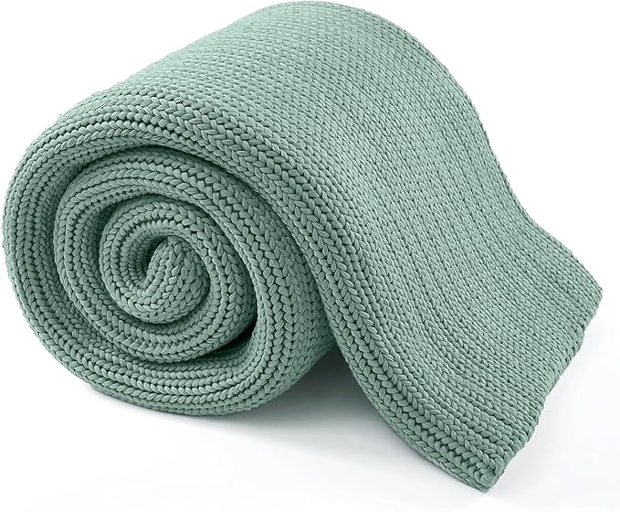 Guohaoi Knitted Weighted Blanket for Adults (Haze Green 60"x80" 15lbs) No Beads Cooling Throw Blanket for Hot Sleepers, Home Decor Breathable Chunky Knit Heavy Blanket Use on Queen/King Size Bed