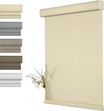 BERISSA Light Filtering Roller Shades for Windows, Cordless With Cassette Valance, Linen Blinds, Thermal Insulation for Home Door Office - Beige, 60" W x 72" H