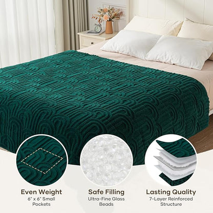 Cottonblue Jacquard Weighted Blanket for Adults 15 lbs Queen Size, Cozy Fluffy Sherpa Fleece Weighted Throw Blankets 60" x 80" for Sleep Relax, Fuzzy Warm Arch Heavy Blanket Soft for Bed Couch, Green