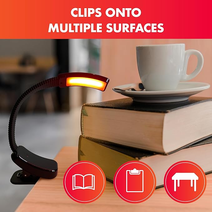 Mito Red Light - Flex Reader - Red Light Book Lights for Reading at Night - Portable, Rechargeable Book Light Clip On with 360° Gooseneck - Reading Lights for Books in Bed