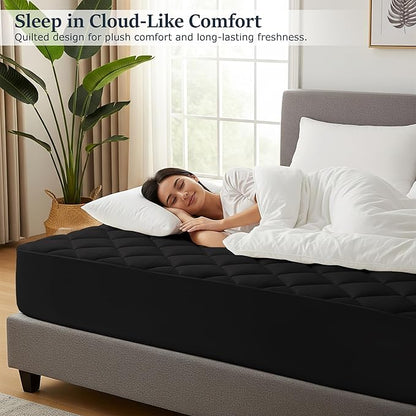 LUX Décor Full Size Mattress Pad - 2 Pack - Quilted Elastic Fitted Mattress Cover Protector Upto 16 Inches Deep Pocket - Soft Breathable Noiseless Mattress Topper (Black “54 X 75”)