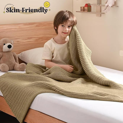 Guohaoi Knitted Weighted Blanket Kids (Beige 40"x60" 7lbs) No Beads Cooling Heavy Blanket, Home Decor Breathable Chunky Knit Throw Blanket for All-Season Use