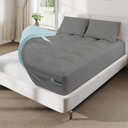 Queen 4 Inch Memory Foam Mattress Topper with Cooling Comforter & 2 Pillow Cases,Dual Layer 2" Gel Memory Foam and 2" Mattress Pad,CertiPur-US Certified,Tencel Fabric,Gray