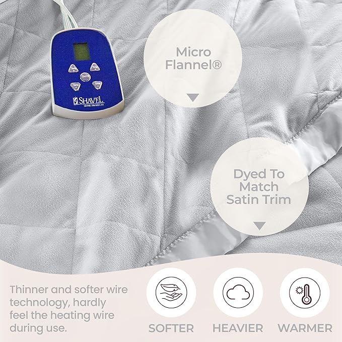 Thermee Micro Flannel Heated Blanket - Full Size, 10 Settings, Programmable, Rapid Heating, Luxuriously Soft - Slate Grey