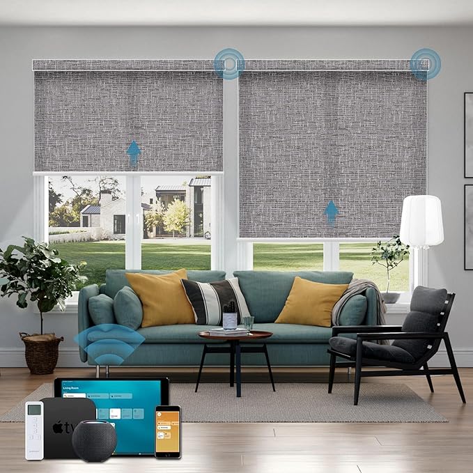 Motorized Roller Shades,Motorized Light Filtering Shades Compatible with Homekit Alexa Google,70% Blackout Smart Blind with Remote,Electric Shades for Home Office,Texture Midnight